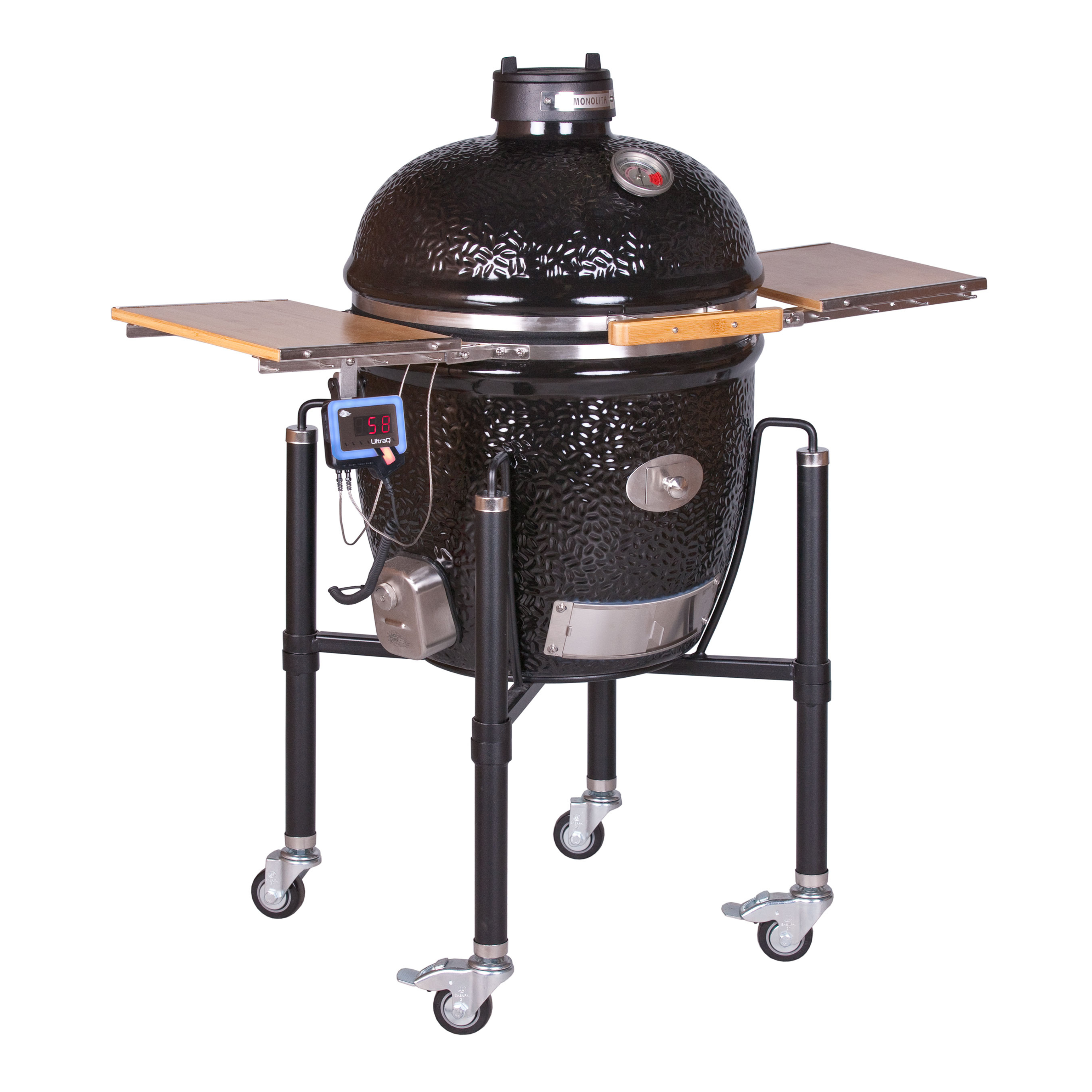 MONOLITH CLASSIC BBQ GURU PRO-Serie 2.0 - BLACK - mit Gestell und Seitentischen MONOLITH - Flammerando