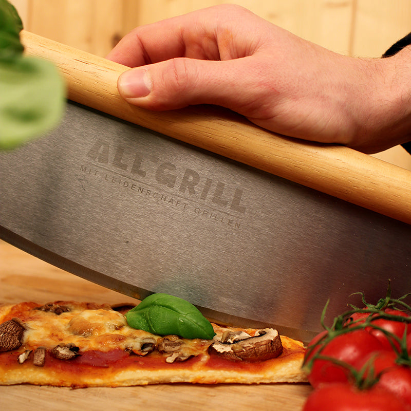 ALLGRILL Pizzaschneider-Wiegemesser Edelstahl mit Holzgriff  ALLGRILL    - Flammerando