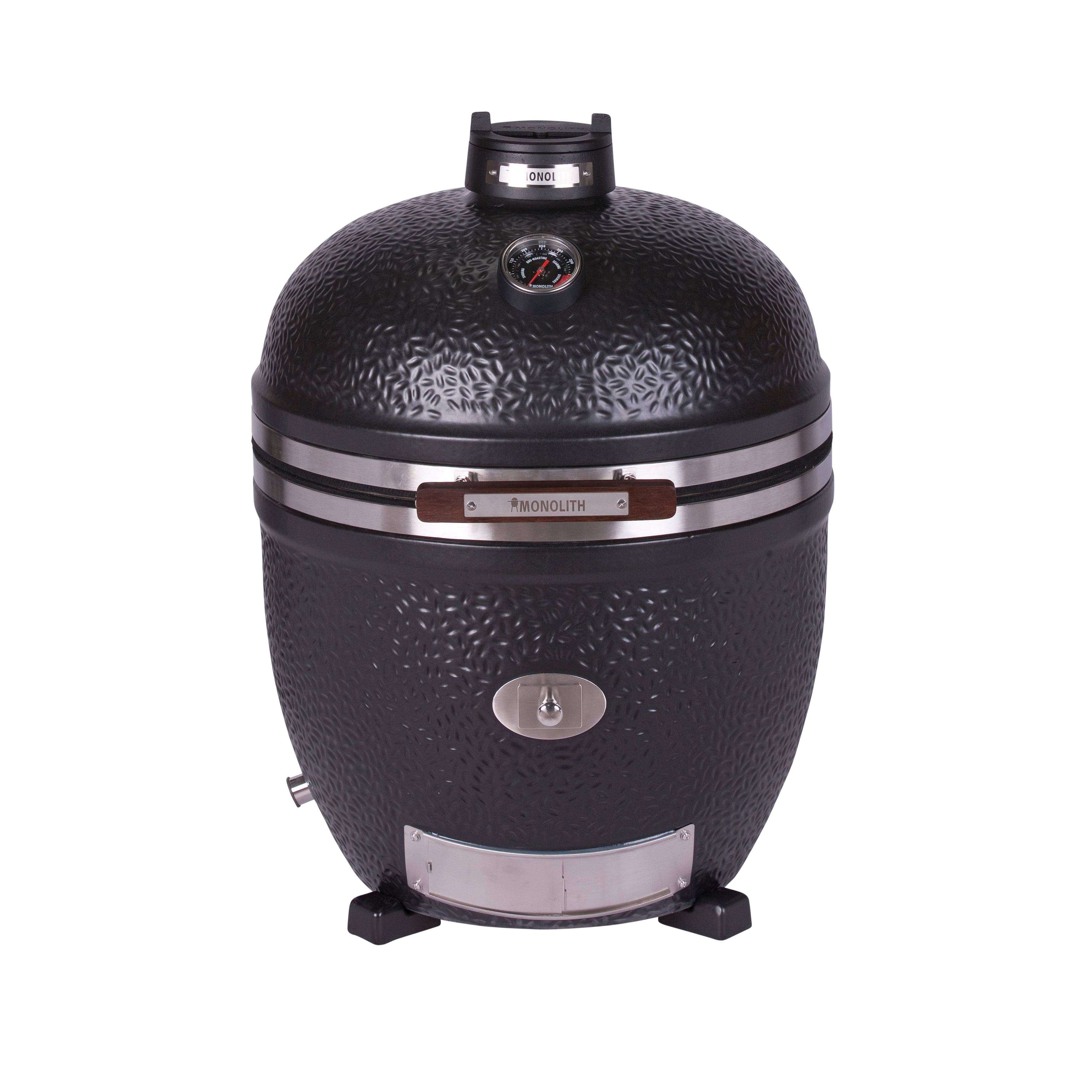 MONOLITH AVANTGARDE LeCHEF Kamado ohne Gestell – Keramikgrill in satinmattem Schwarz mit Edelstahlbeschlägen und integriertem Thermometer