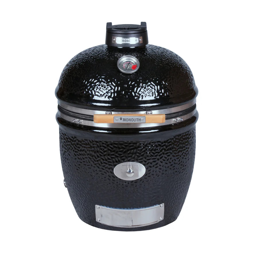 Monolith Kamado-Keramikgrill TWO 55 in Schwarz mit Deckelthermometer und Bambusgriff – freistehend ohne Gestell oder Zubehör.
