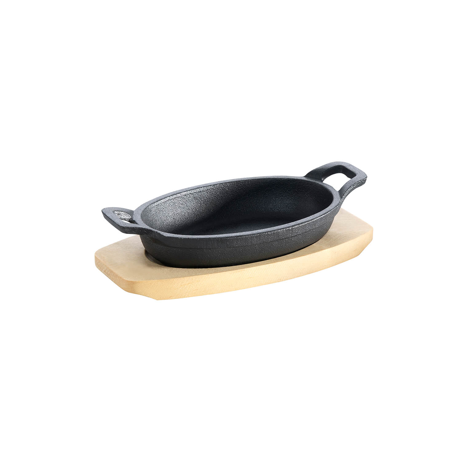 ALLGRILL Gusseisenpfännchen -oval- mit 2 Griffen Ø 21x15,5 cm und Holzuntersetzer  ALLGRILL    - Flammerando
